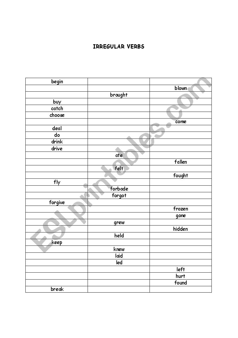 Test on Irregural Verbs1 worksheet