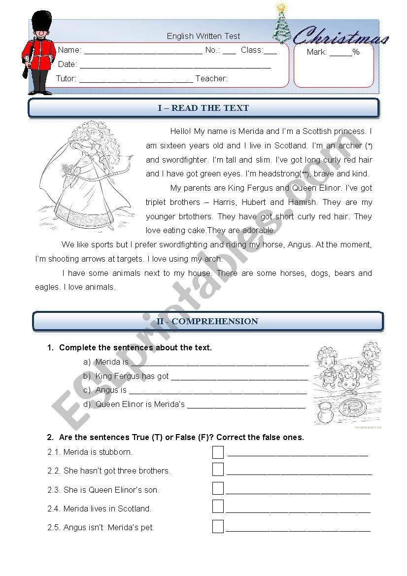 elementary test worksheet