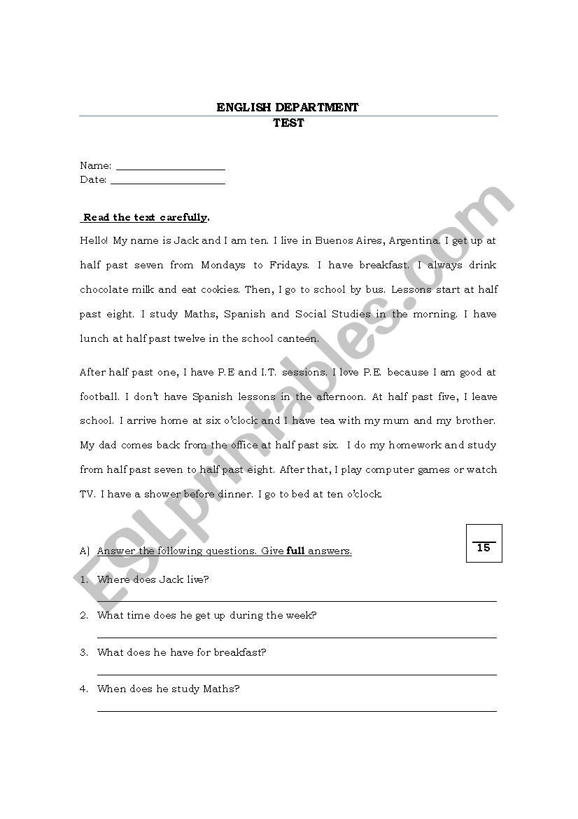 Present Simple Test worksheet