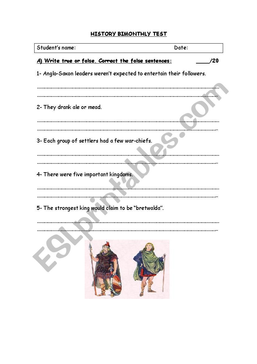 History test Anglo-Saxons and Vikings