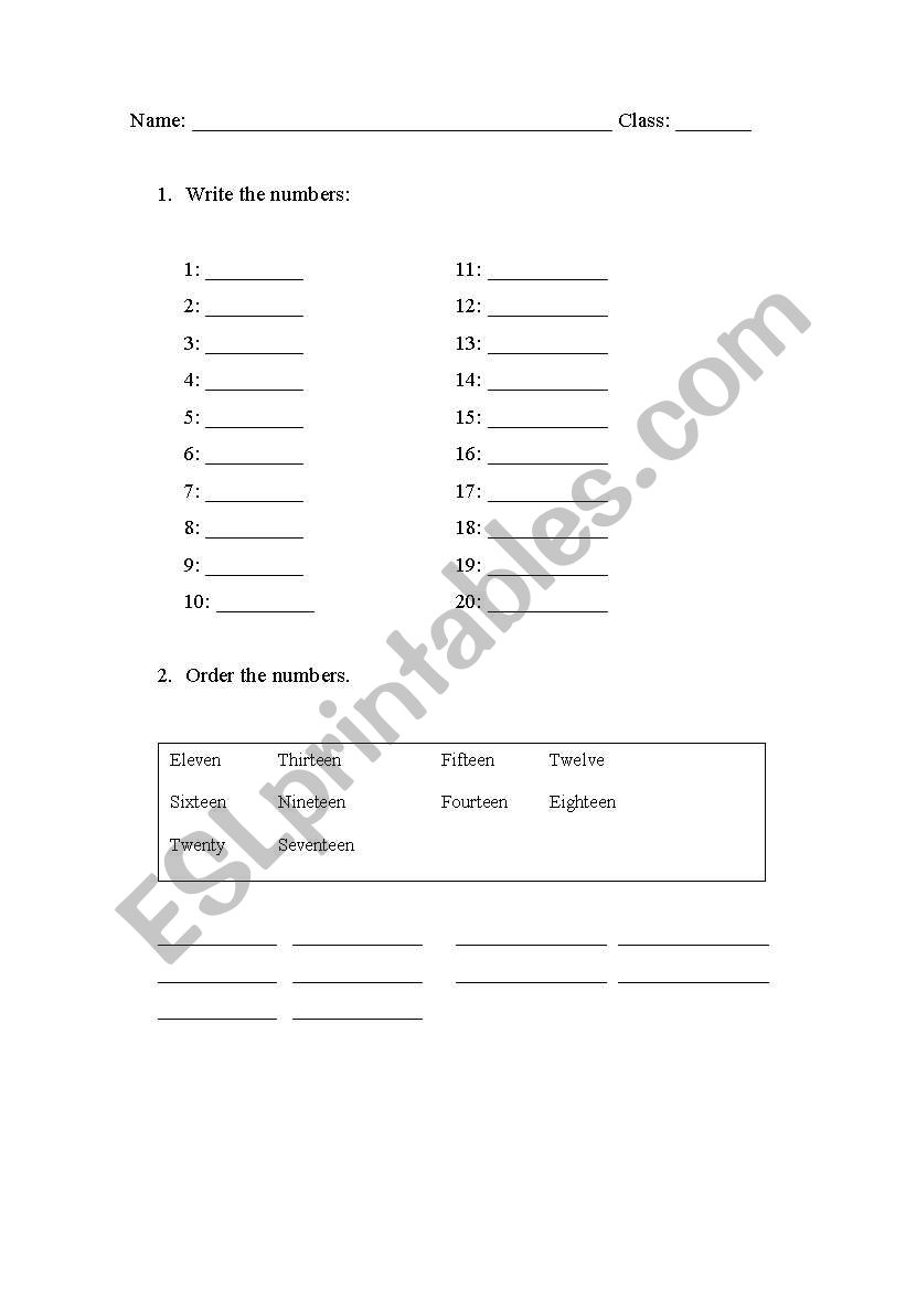 numbers and food worksheet