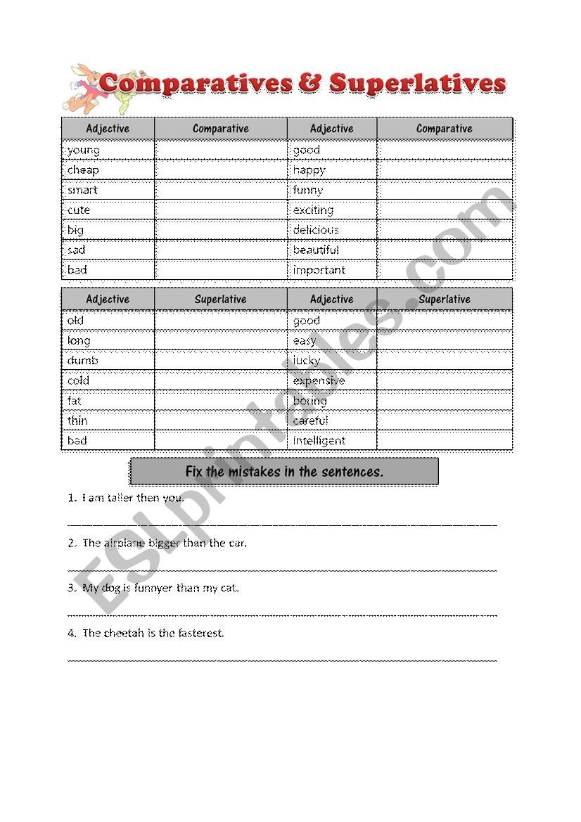 Comparatives & Superlatives worksheet