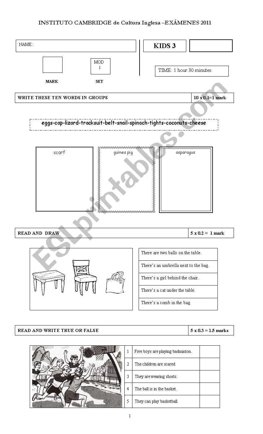 KIDS III FINAL TEST worksheet