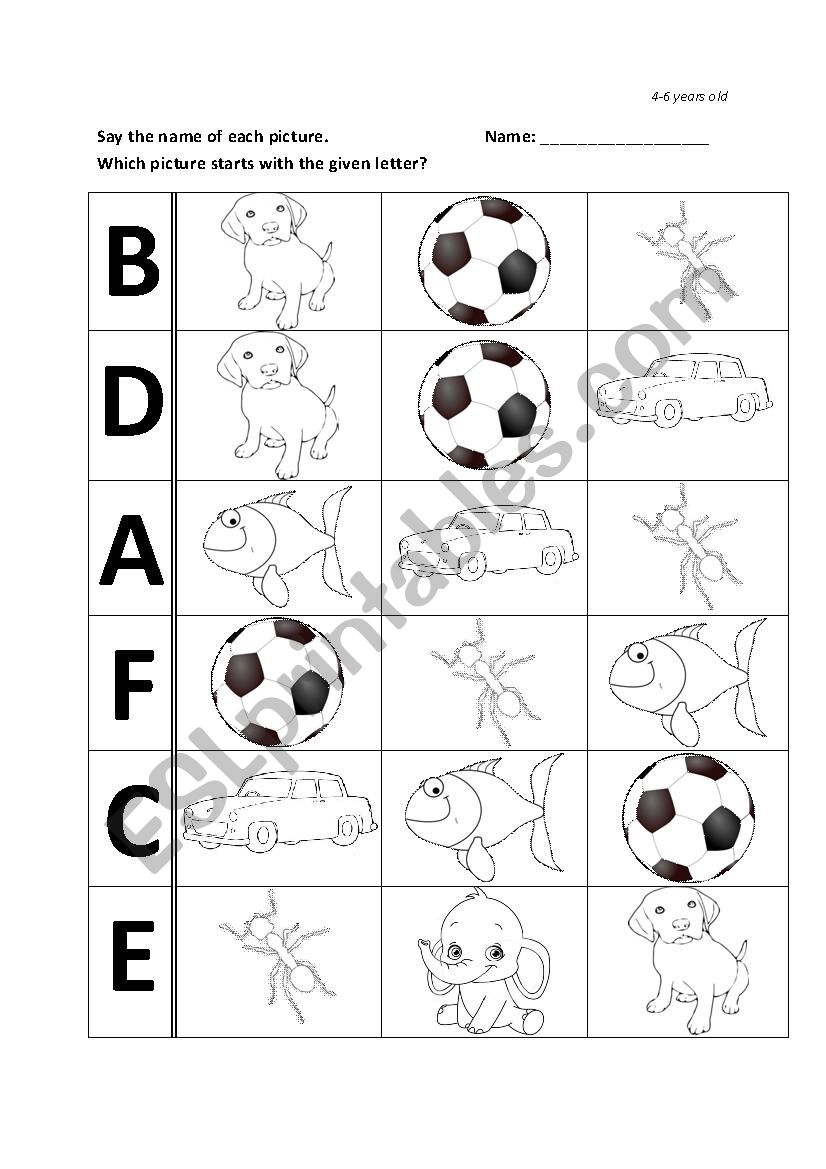 Phonics A-F  Multiple Choice worksheet