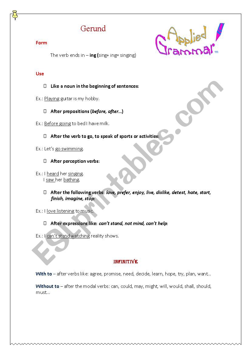 Gerund and Infinitive worksheet