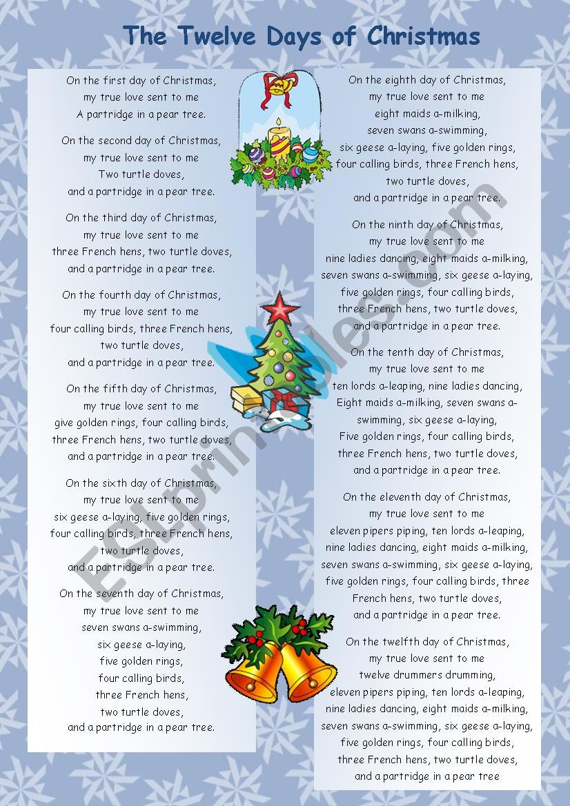 The Twelve Days of Christmas worksheet