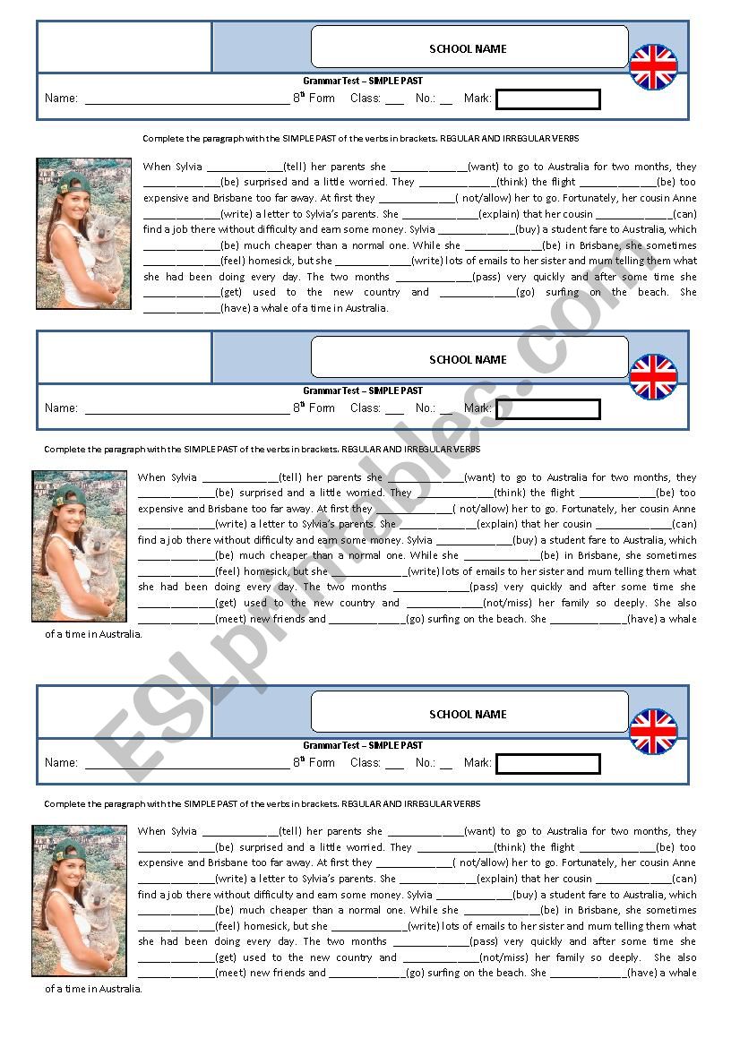 Simple Past - Grammar test  worksheet