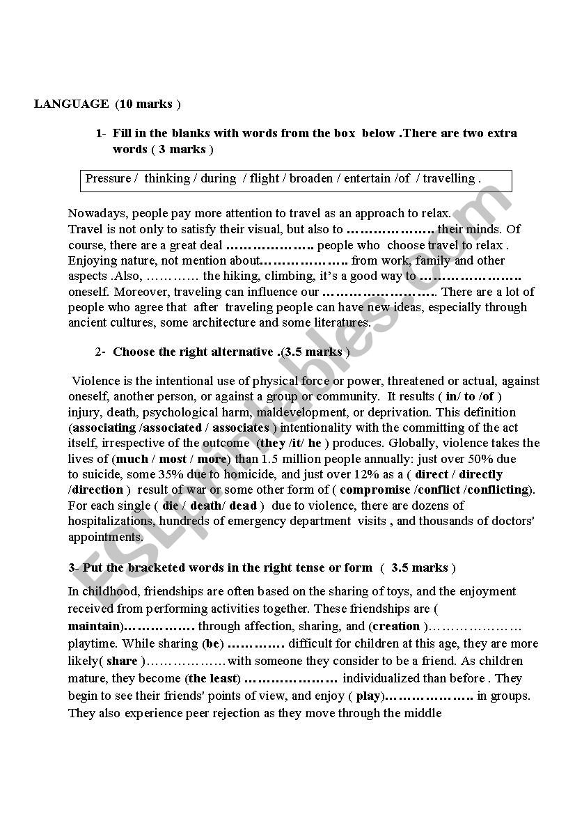 language and writing tasks worksheet