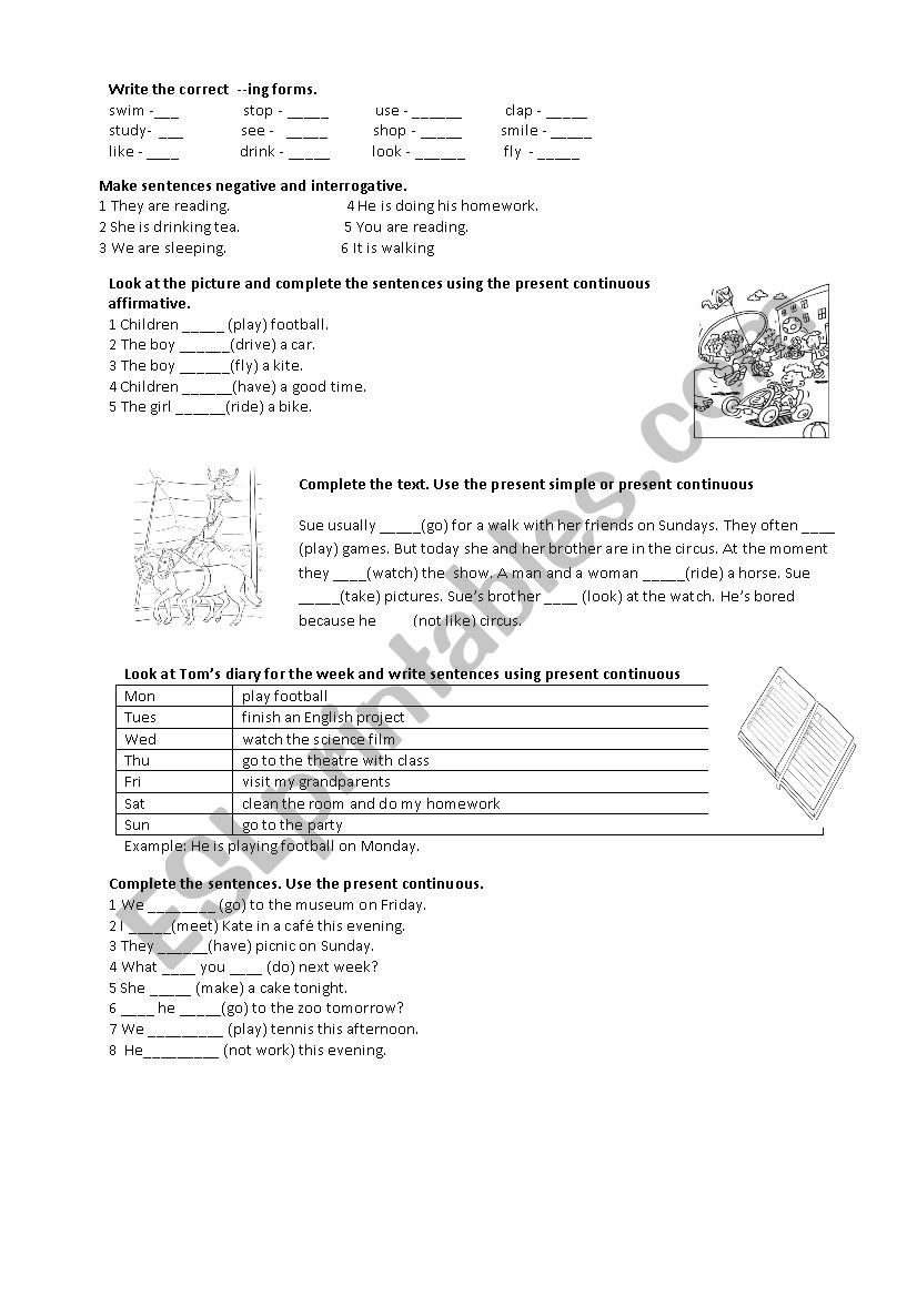 Present Continuous Worksheet worksheet