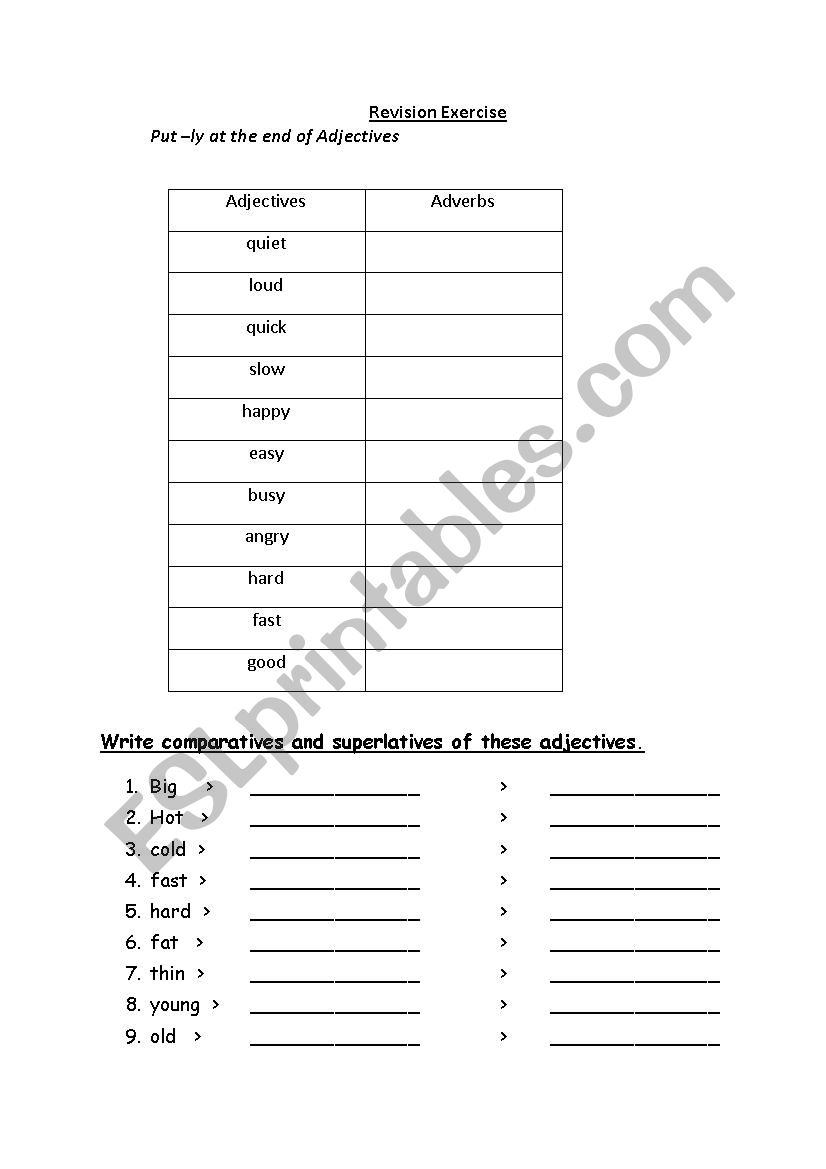 Revision Exercise worksheet