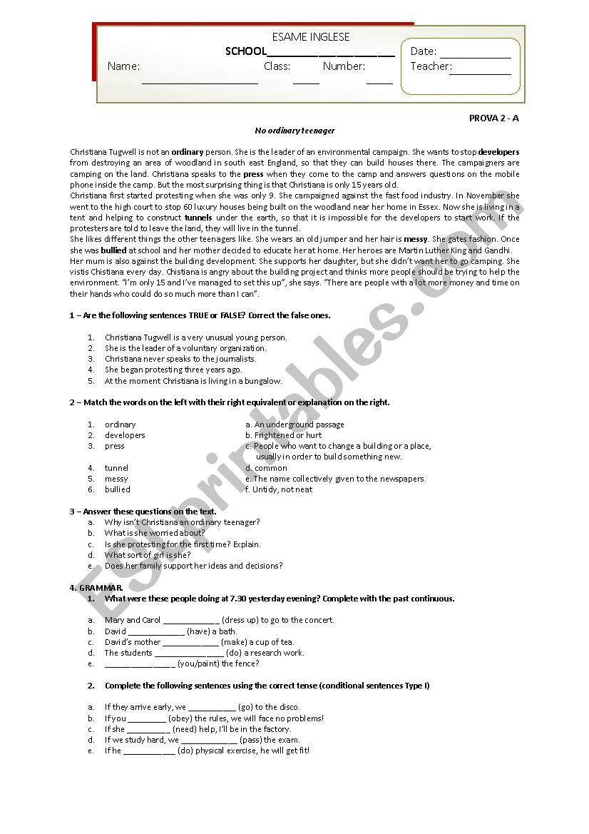 English Written Test worksheet