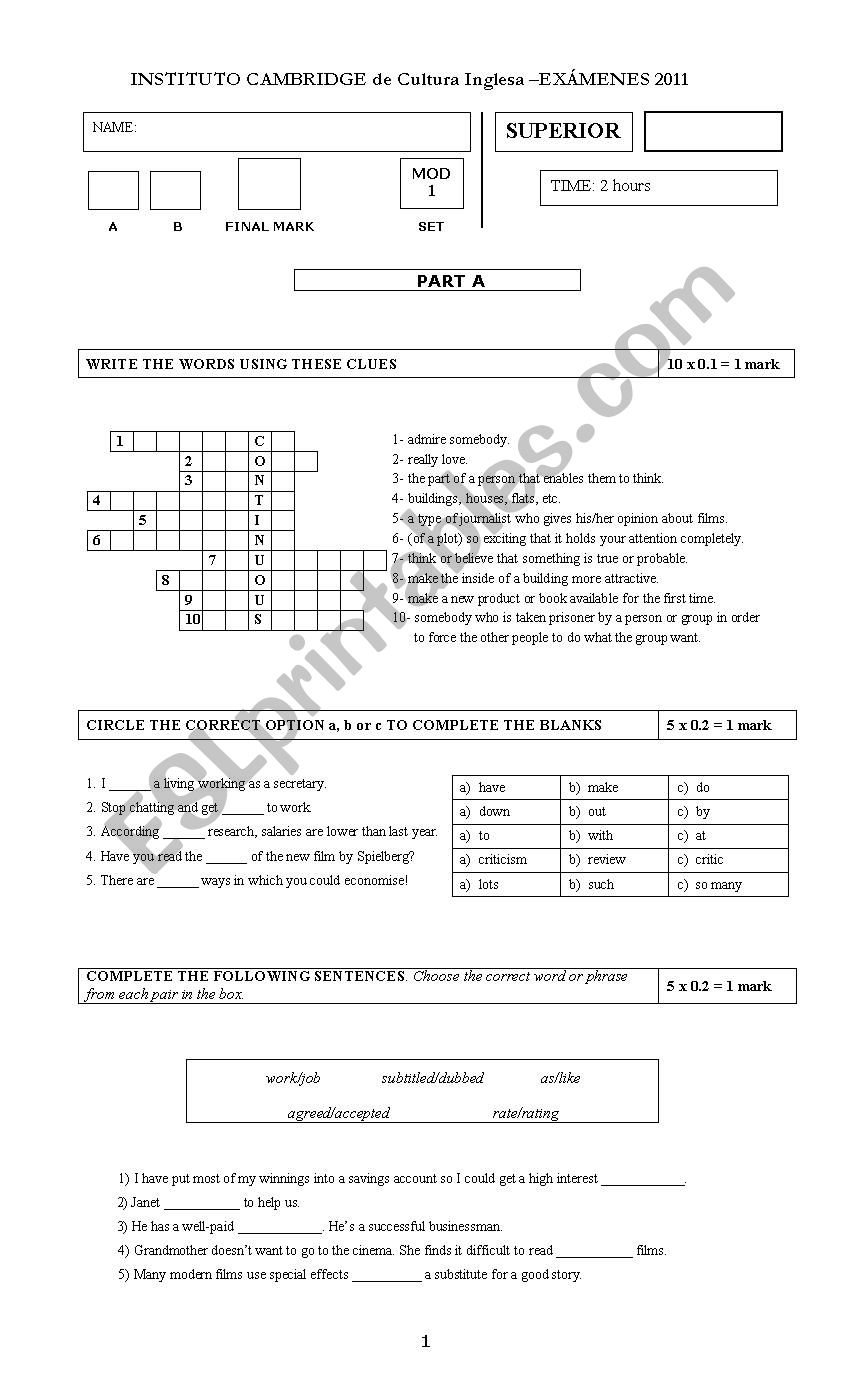 FINAL EXAM 5TH YEAR OR SUPERIOR