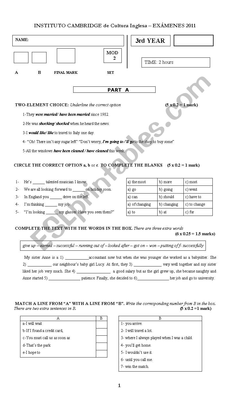 FINAL EXAM 3RD YEAR worksheet