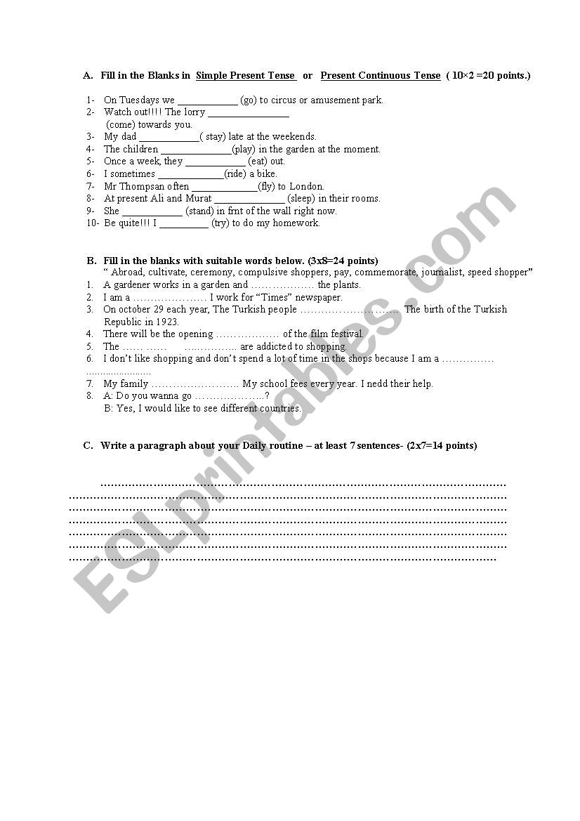 grammer worksheet worksheet