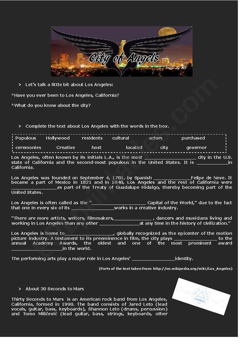 About Los Angeles and 30 STMÂ´s City of Angel song