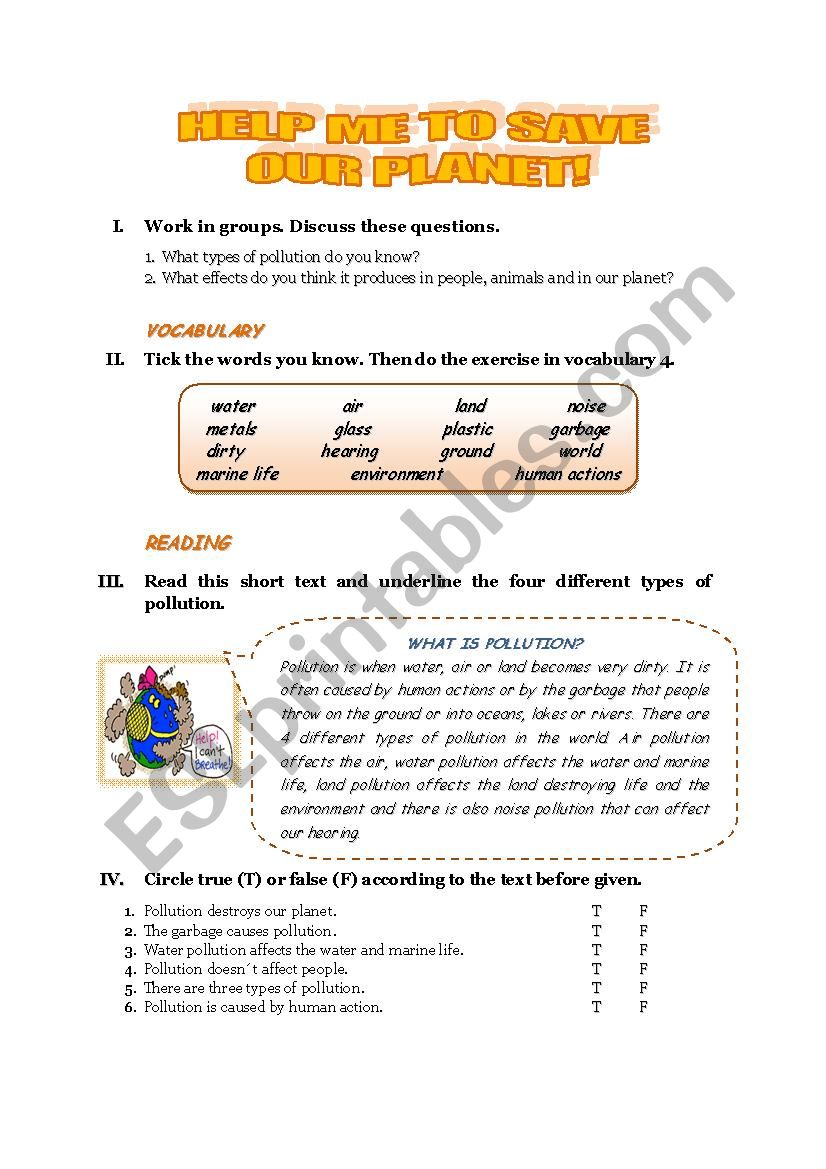 Help me to save our planet worksheet