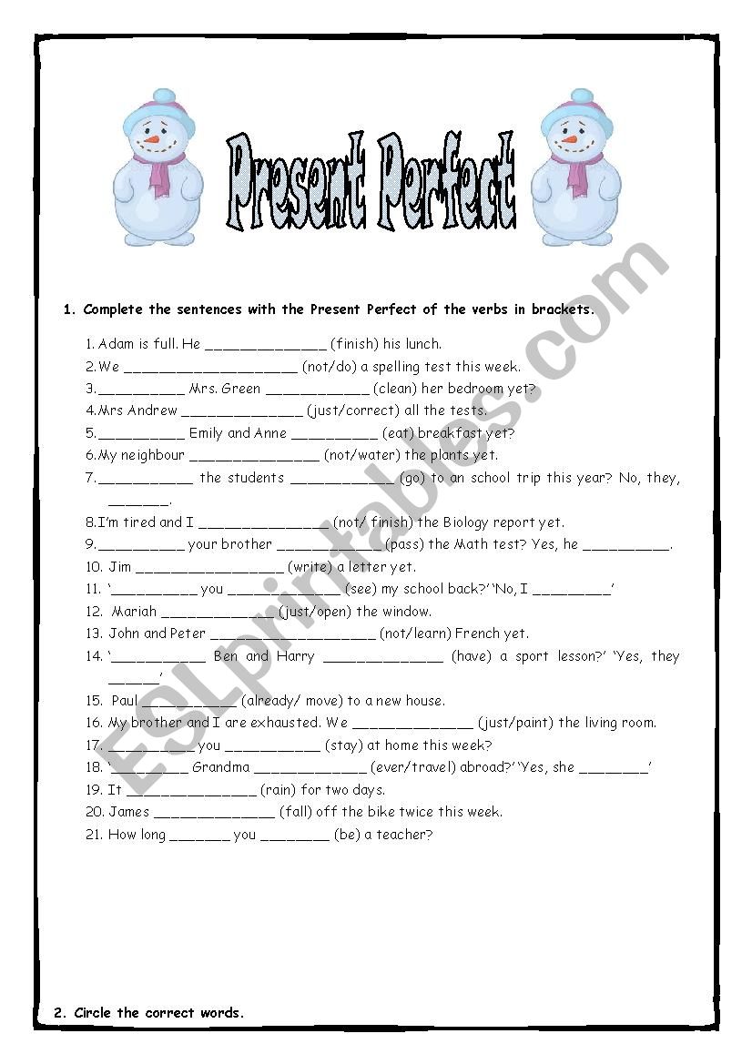PRESENT PERFECT WITH KEY worksheet