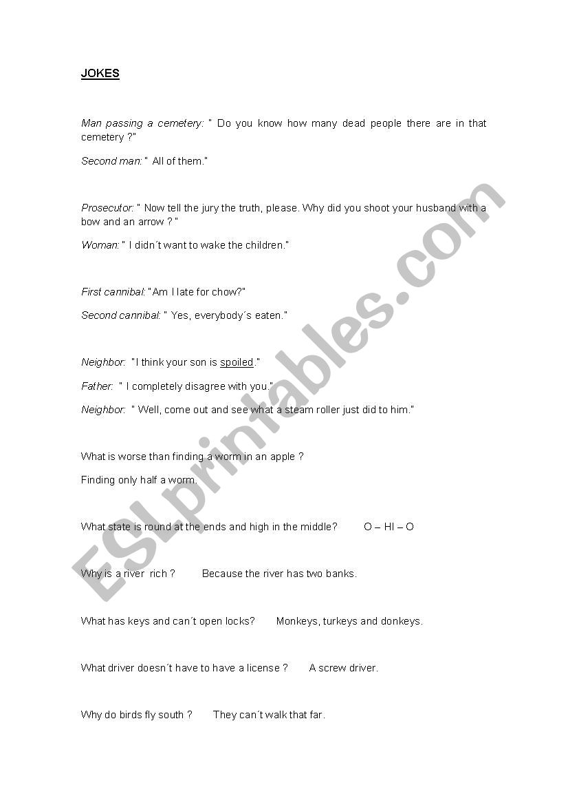 CHILDRENS  JOKES worksheet