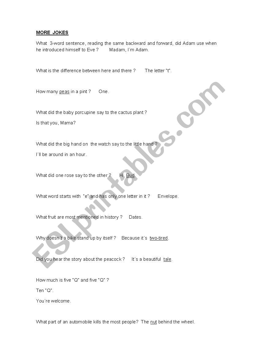 MORE CHILDRENS JOKES worksheet