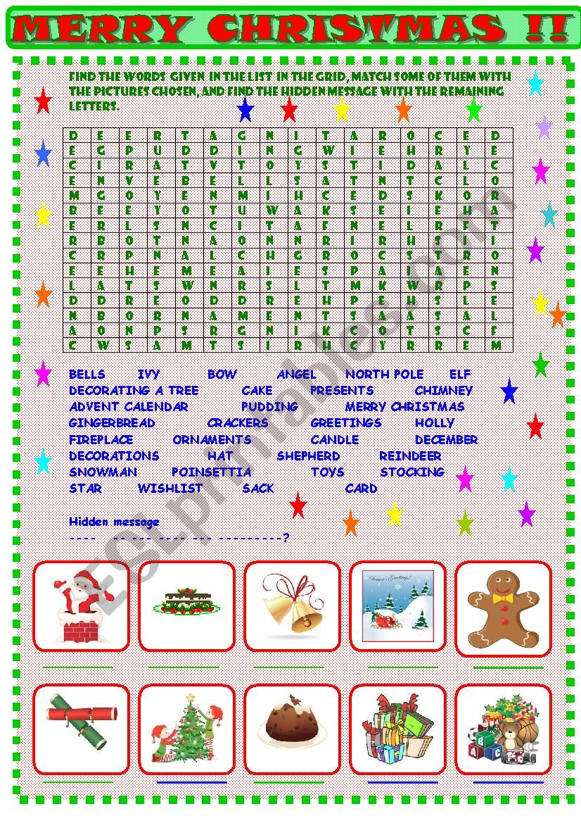 Christmas :wordearch worksheet