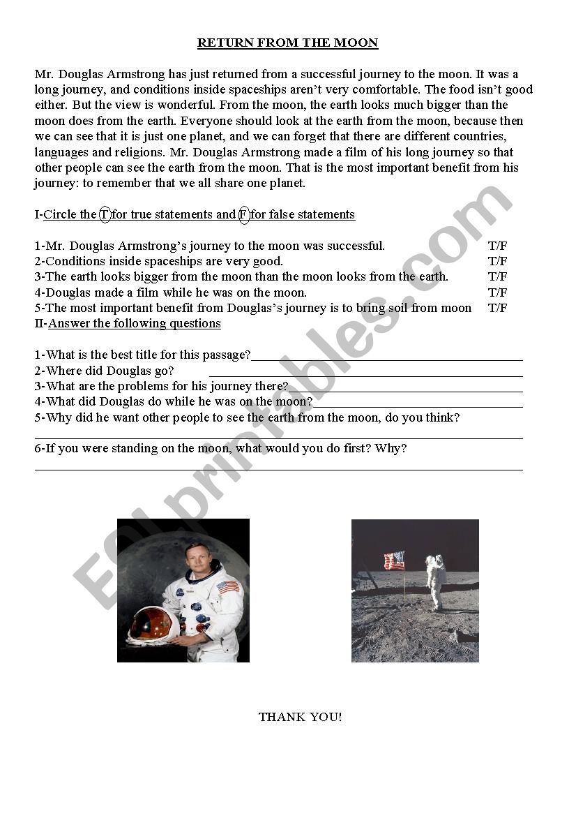 Returning Back from The Moon worksheet