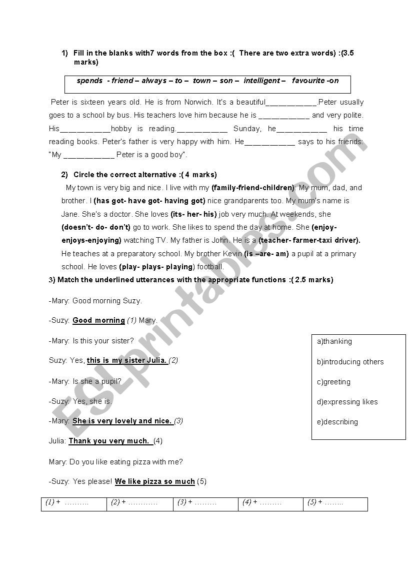 END OF FIRST TERM TEST 7 TH FORM