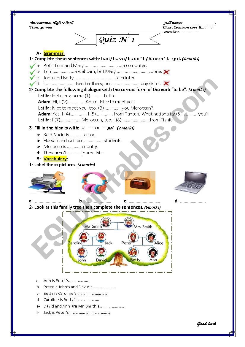 quiz worksheet