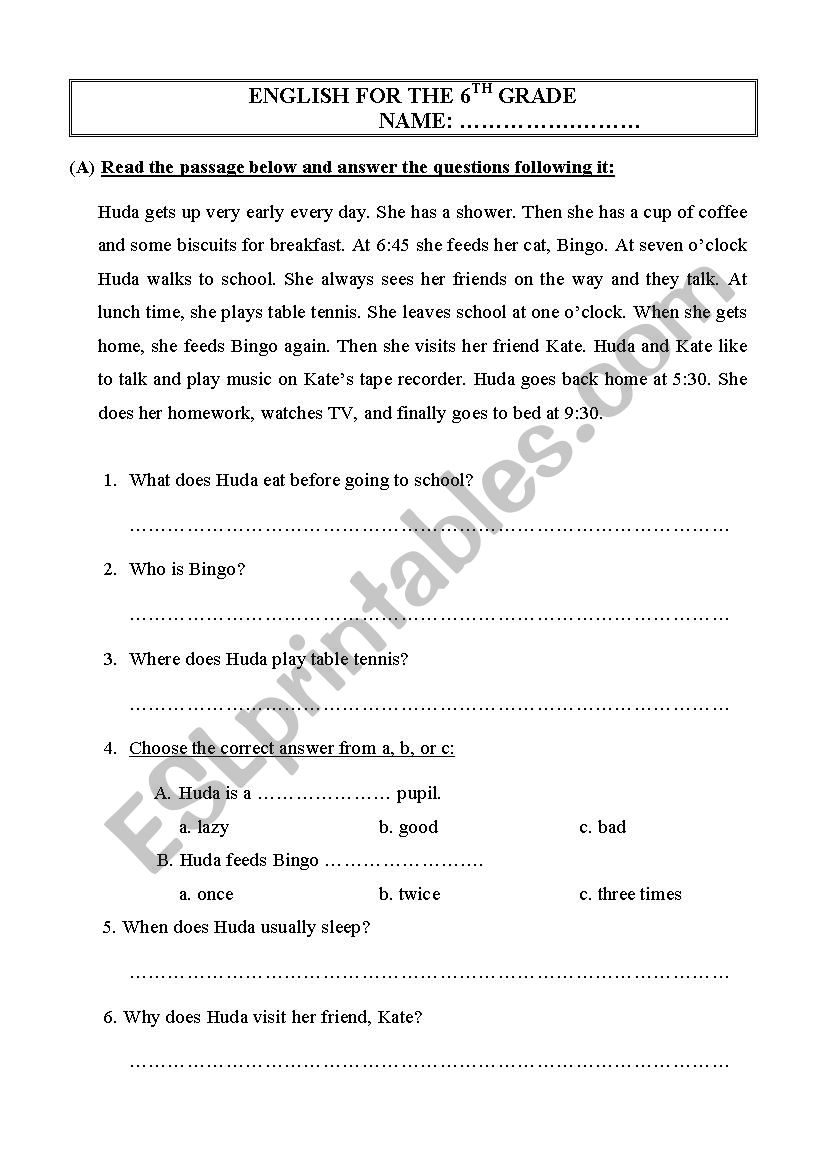Reading and Grammar worksheet