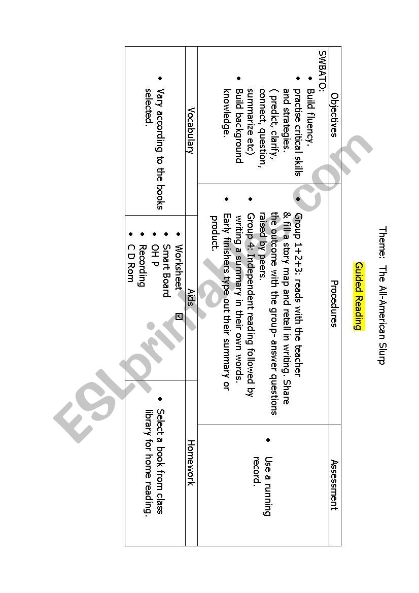 lesson Plan: Guided Reading worksheet