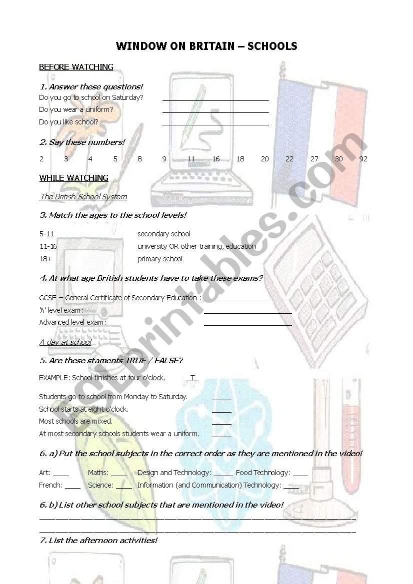 Window on Britain - Schools worksheet