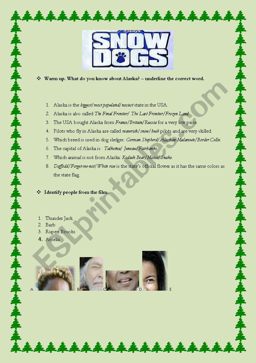 Snow Dogs worksheet