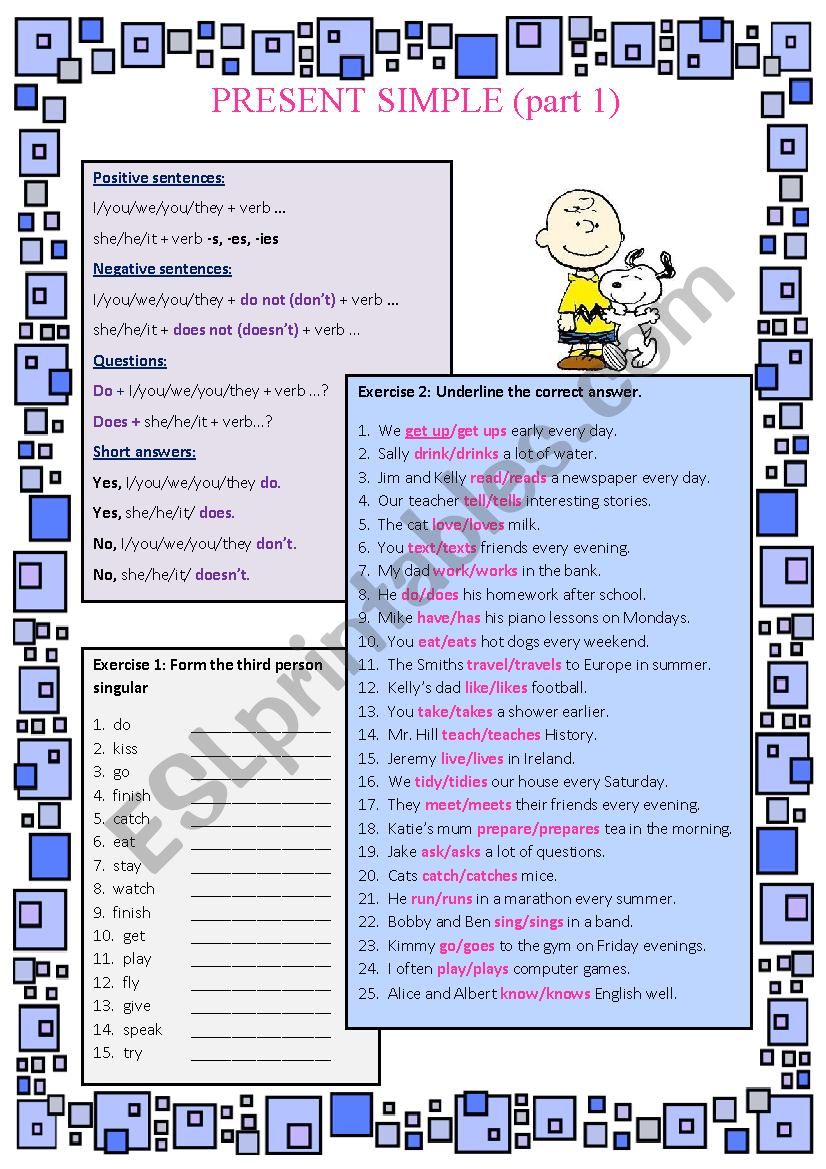 Present Simple (part 1) - 4 exercises