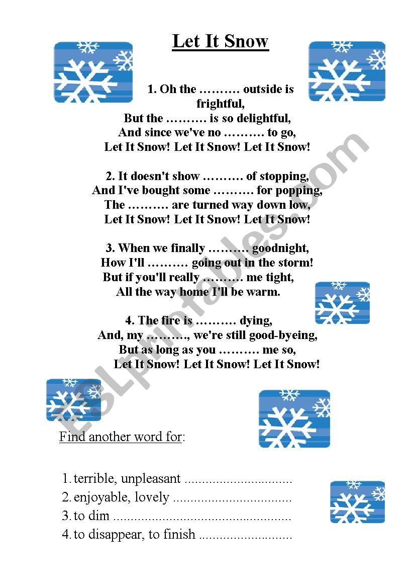 Let it snow, Christmas song worksheet