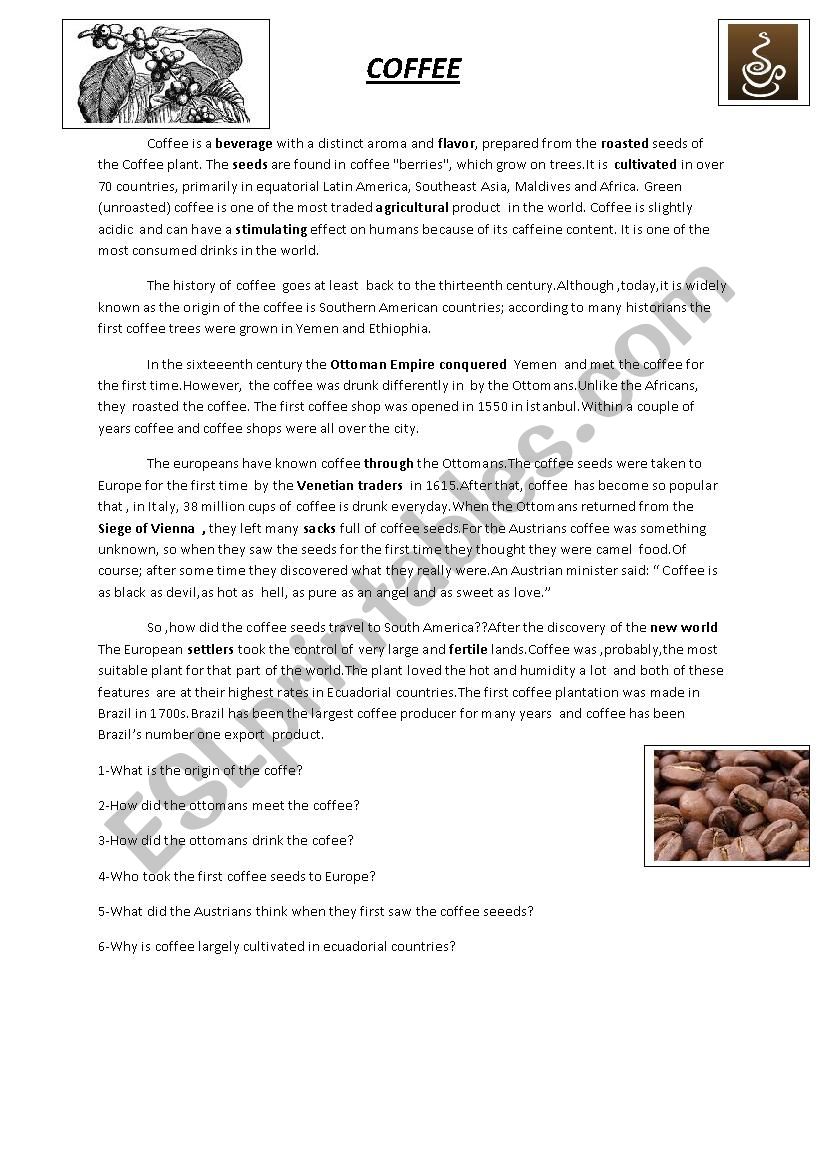 coffee worksheet