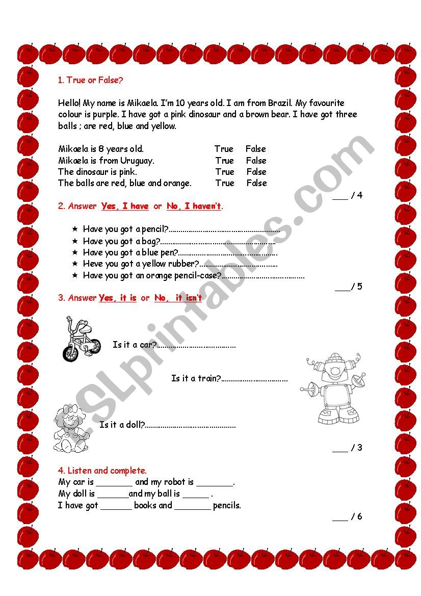 Revision for begginers worksheet