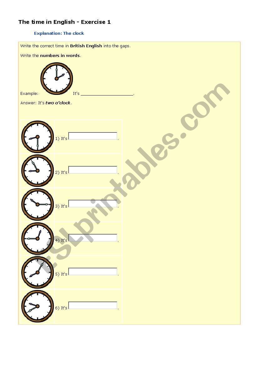 time in english worksheet