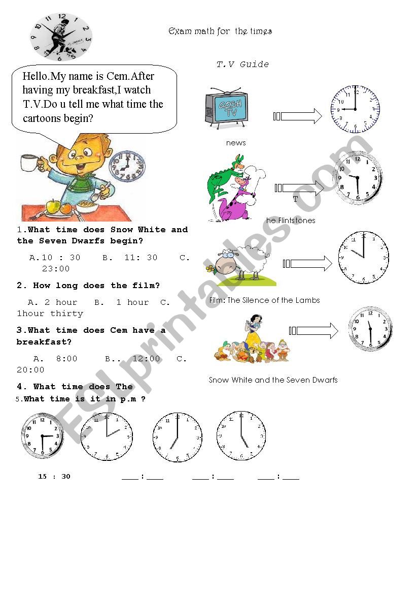 exam about times worksheet