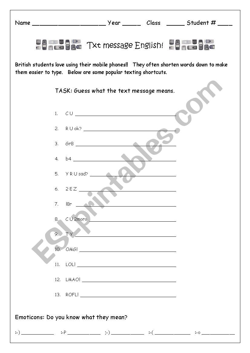 Txt Message English worksheet