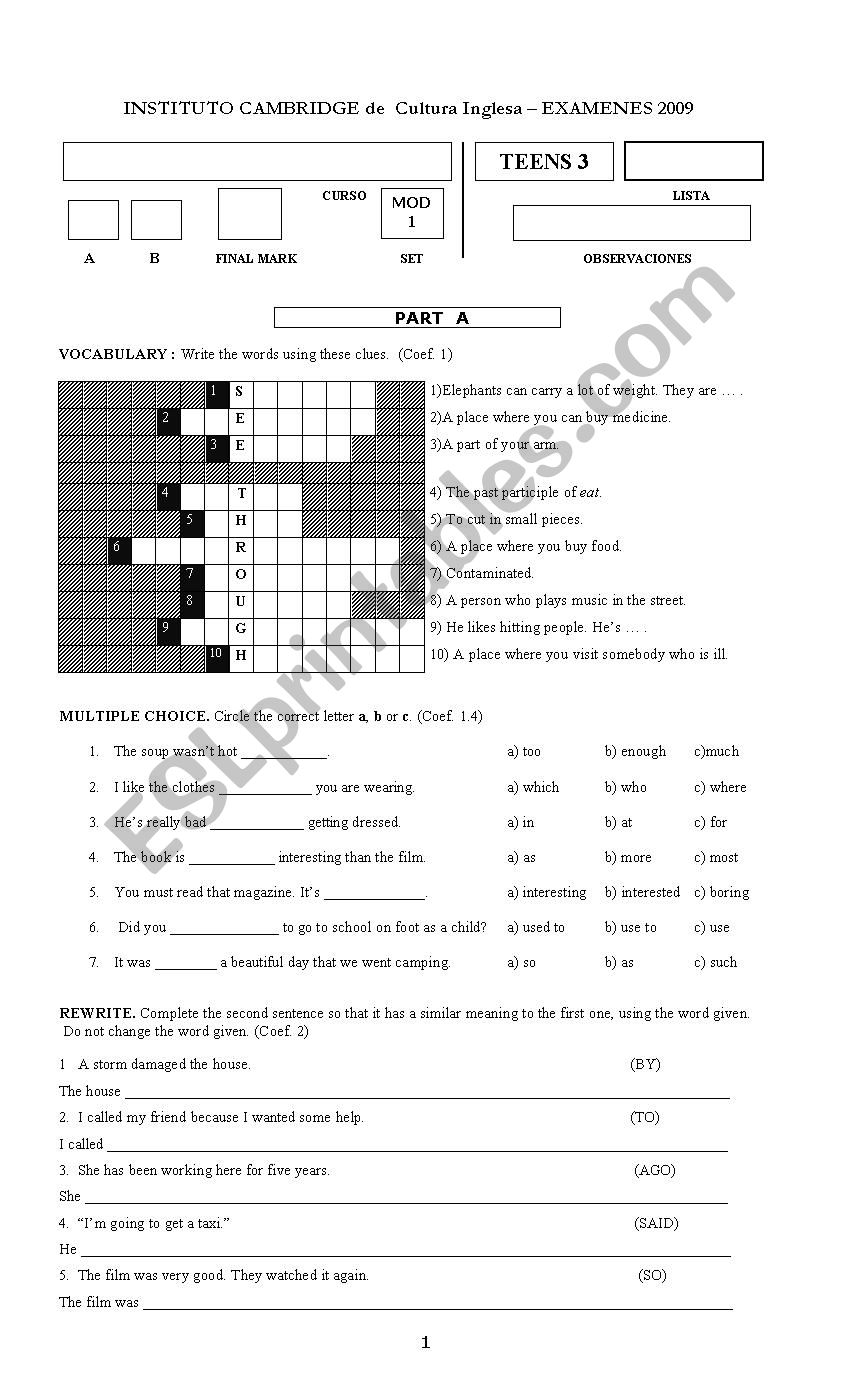 final exam teens III worksheet