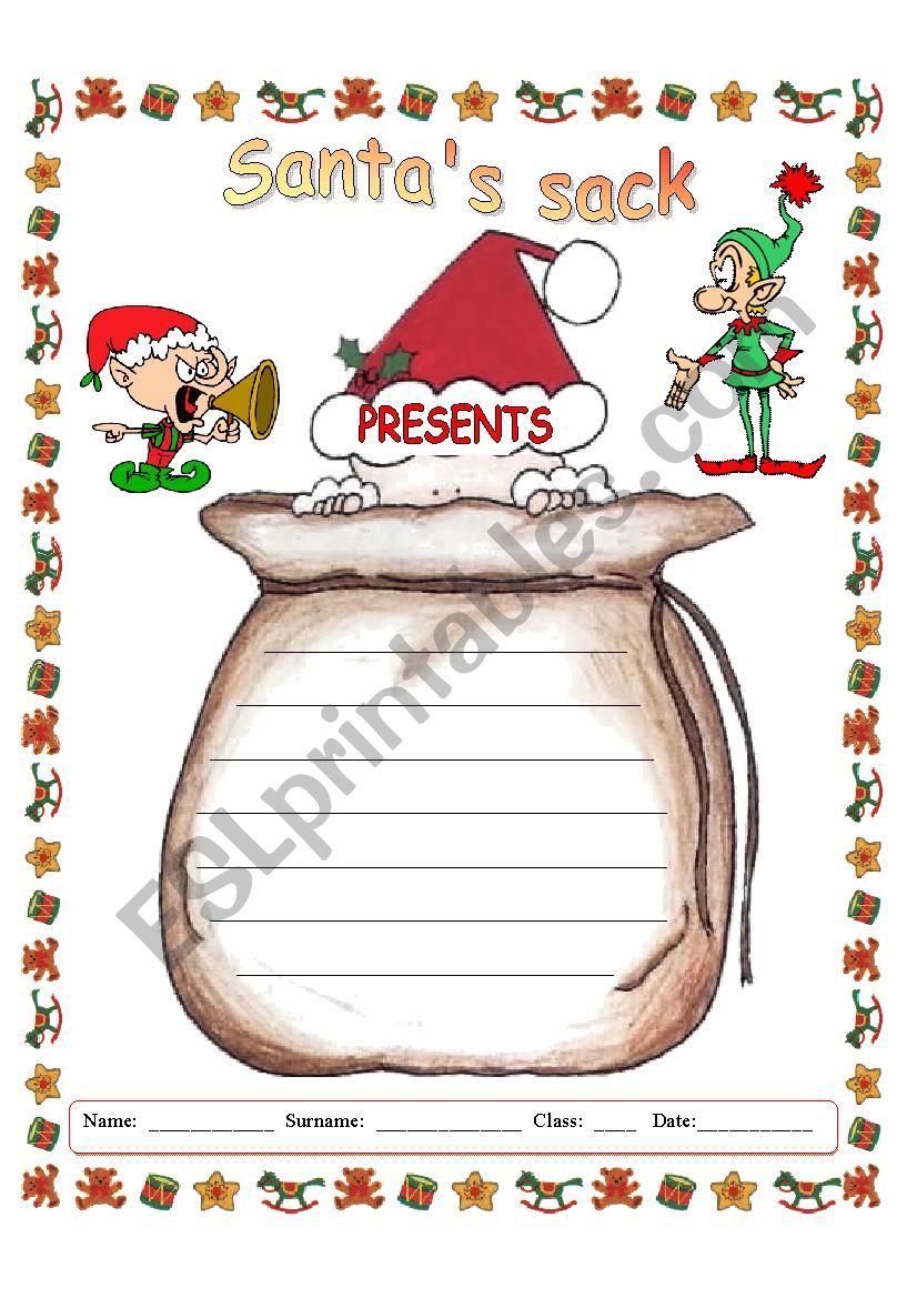 Santas sack worksheet