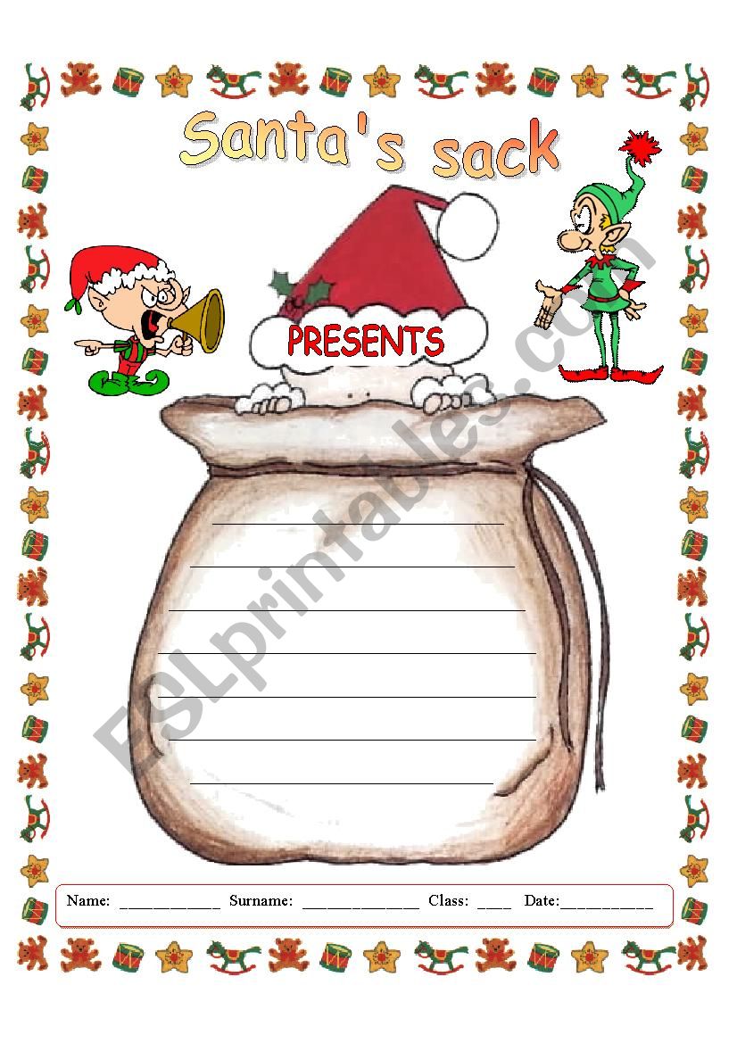 SantaÂ´s sack worksheet