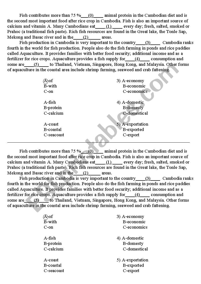 Fishery in Cambodia worksheet