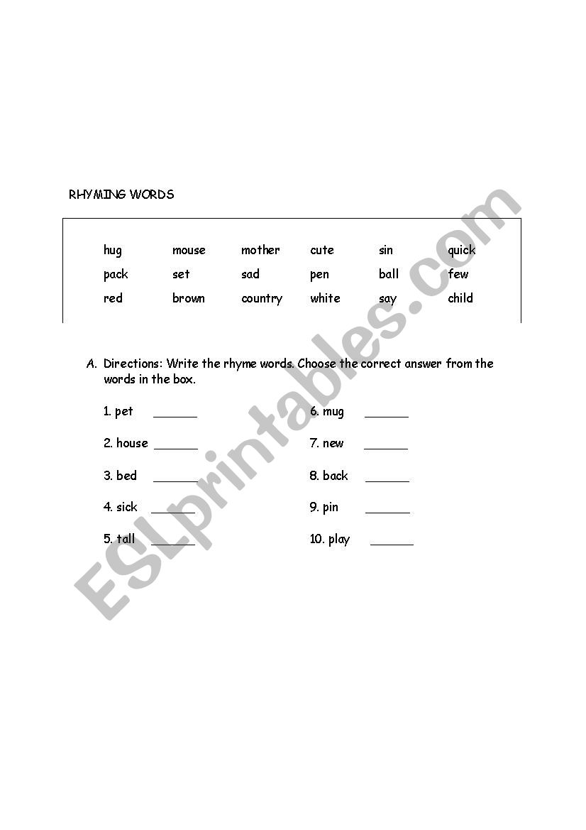 RHYMING WORDS worksheet