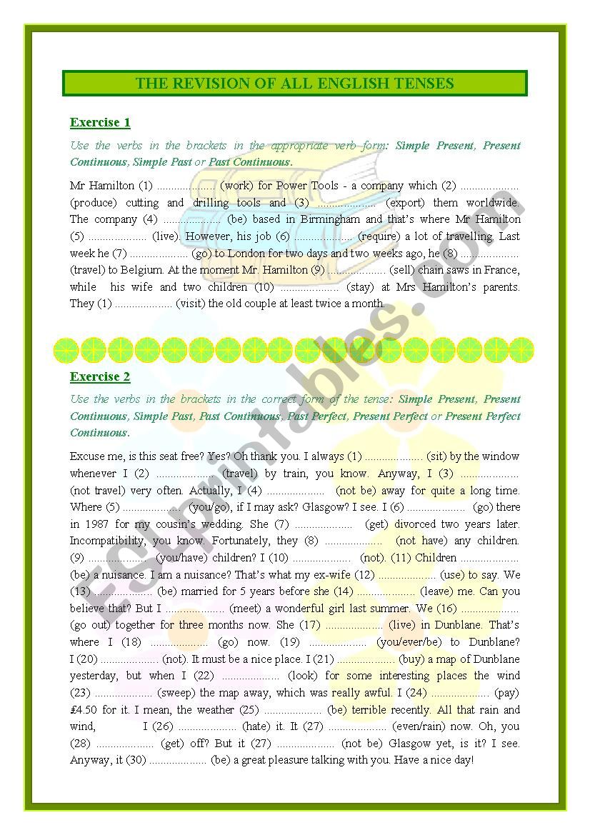 TENSES REVISION!!! LOTS OF EXERCISES + KEY! :)