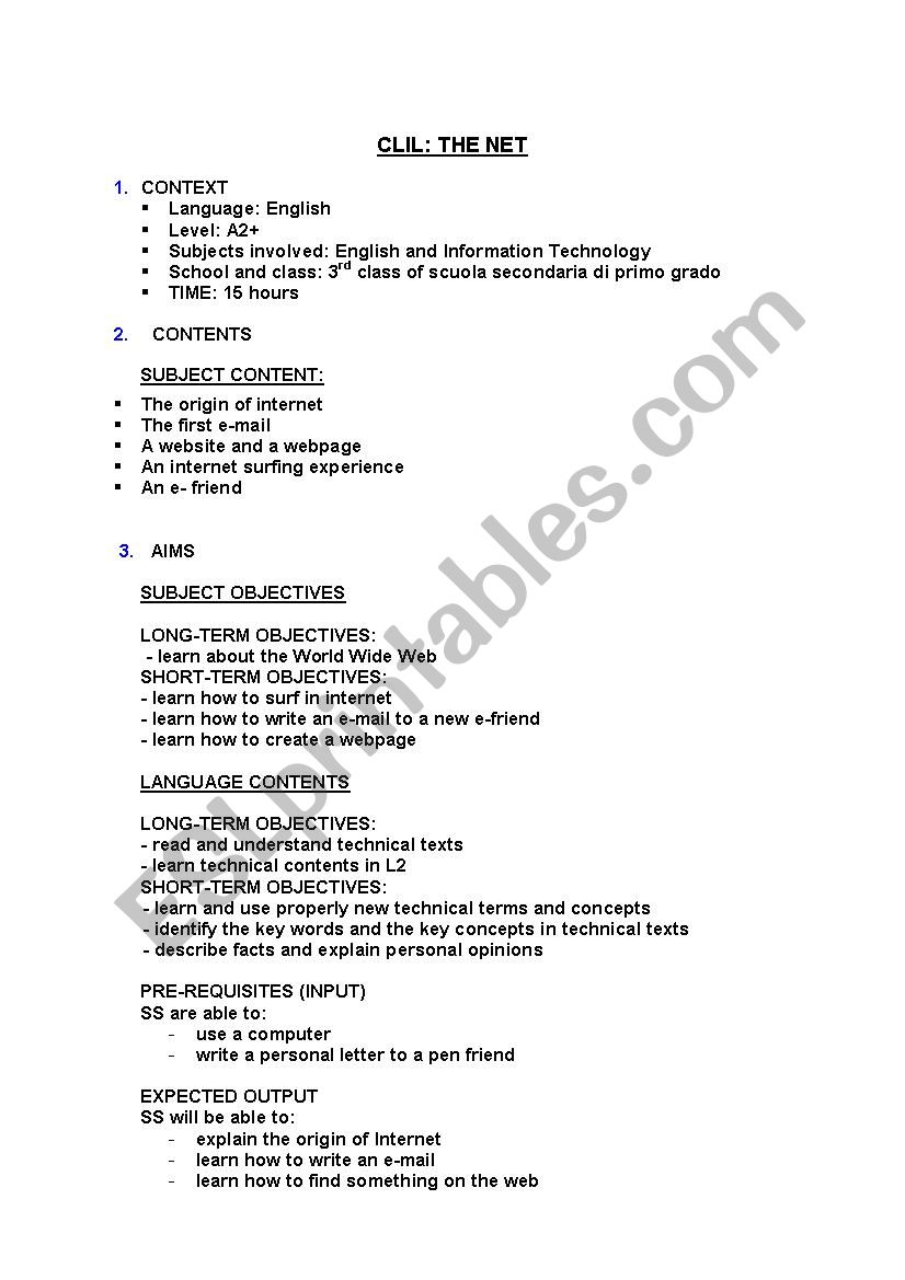 CLIL the internet worksheet