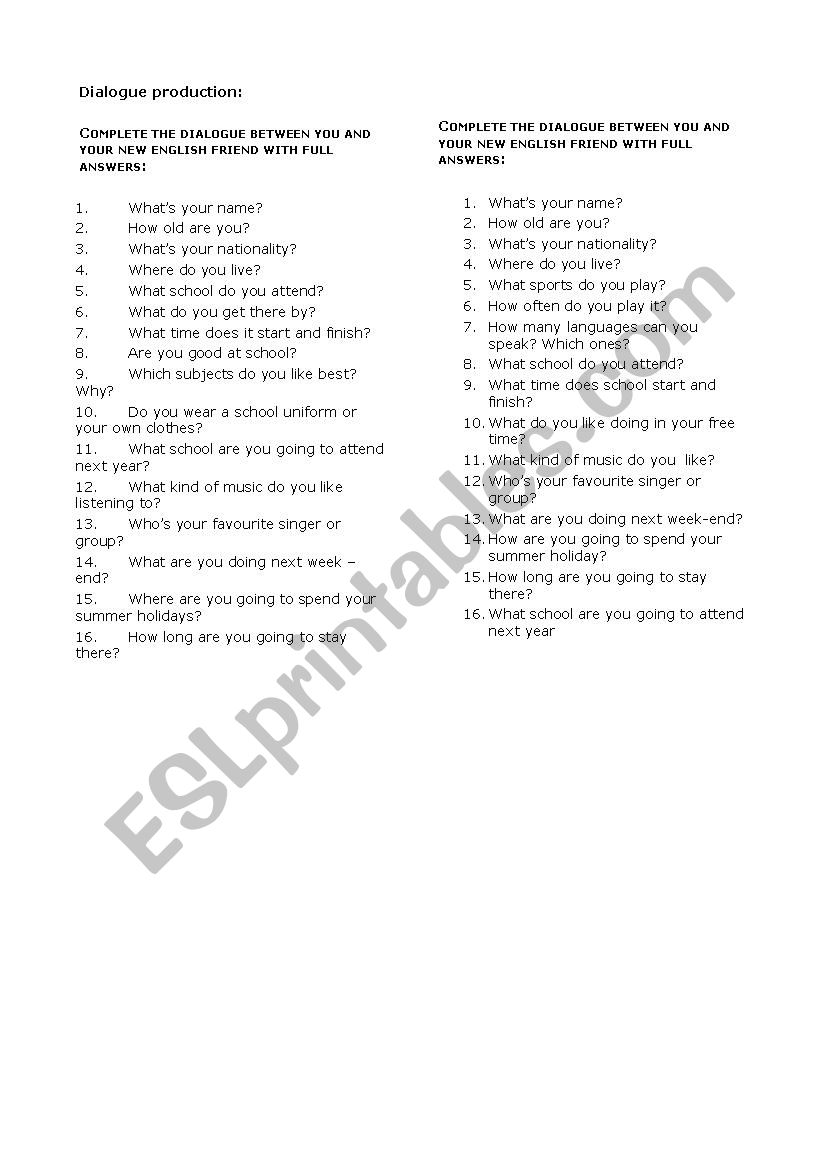 open dialogue worksheet