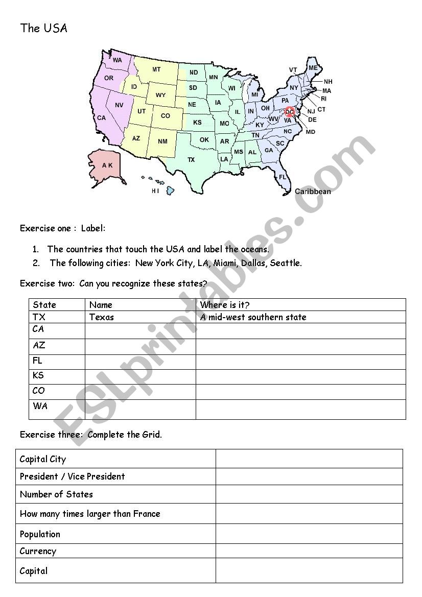 The USA Geography and Facts worksheet