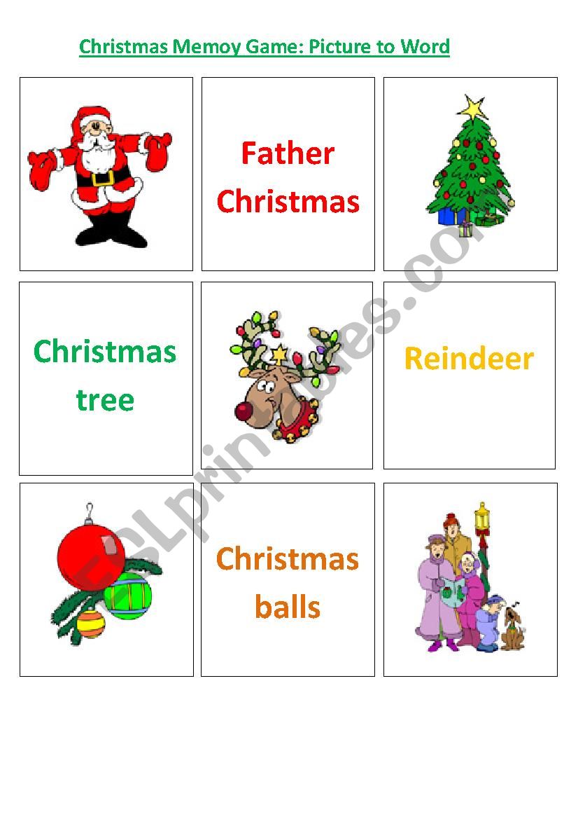 Christmas Memory Game: Picture to Word Matching