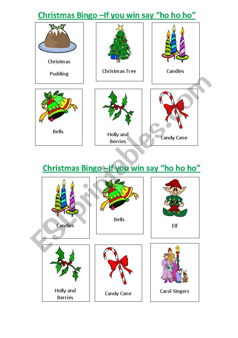 Christmas Bingo: 5 additional bingo cards