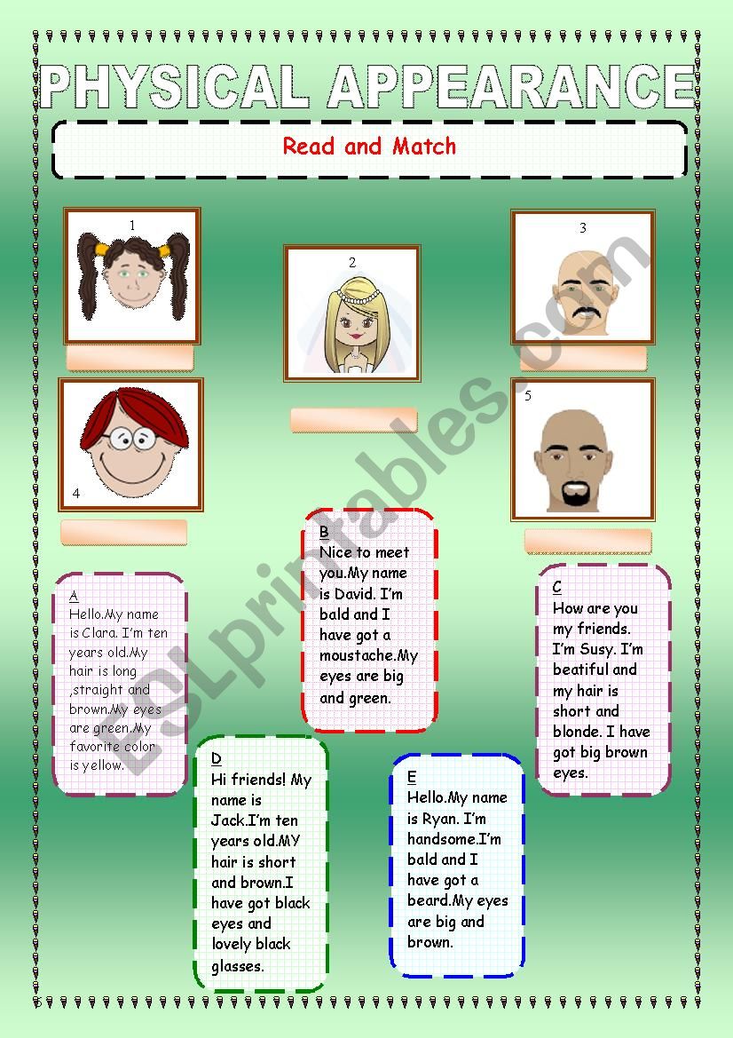 physical appearance worksheet